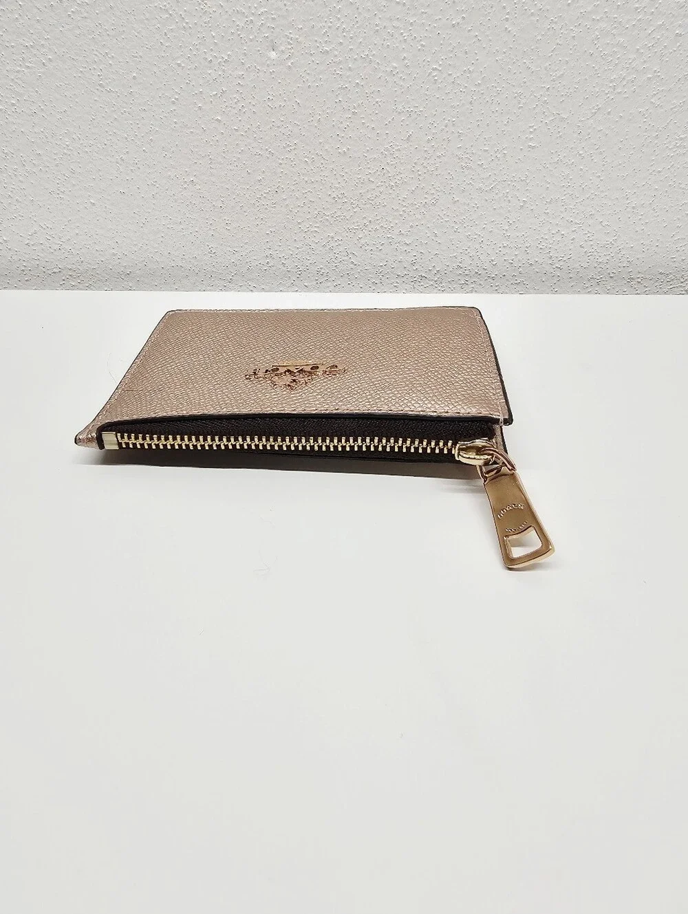 Coach Mini Skinny ID Case With Keychain Rose Gold Metallic